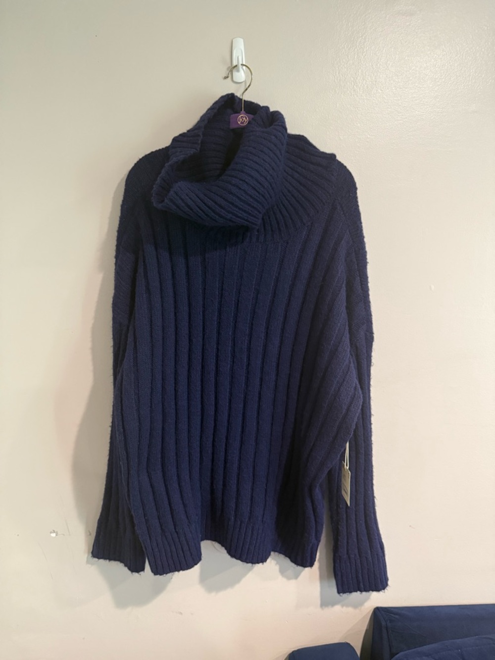 a.n.a Ribbed Cowl Neck Sweater - Navy
